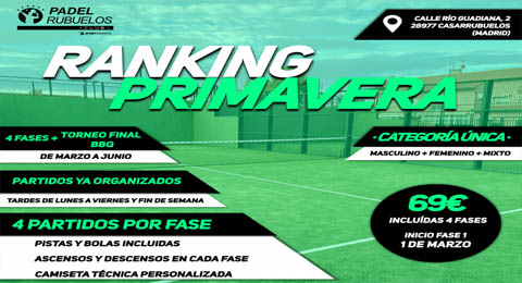 El Club Padel Rubuelos te espera en su competido Ranking 2021