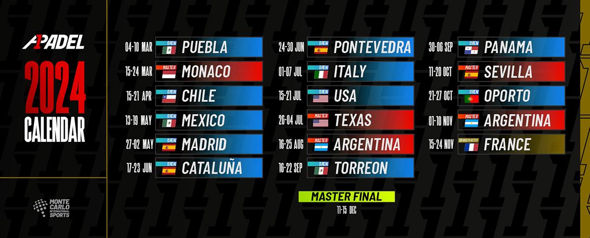 Calendario oficial A1 Padel temporada 2024