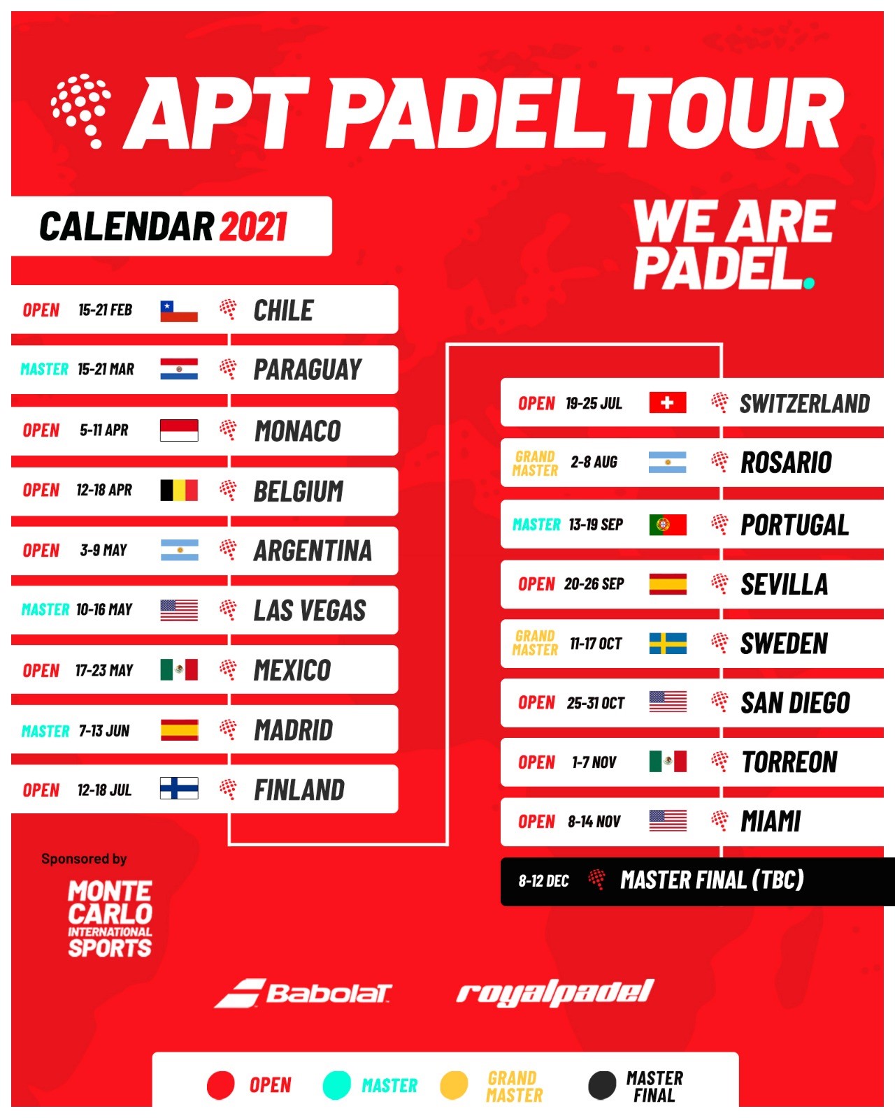 Calendario oficial 2021 APT Pádel Tour