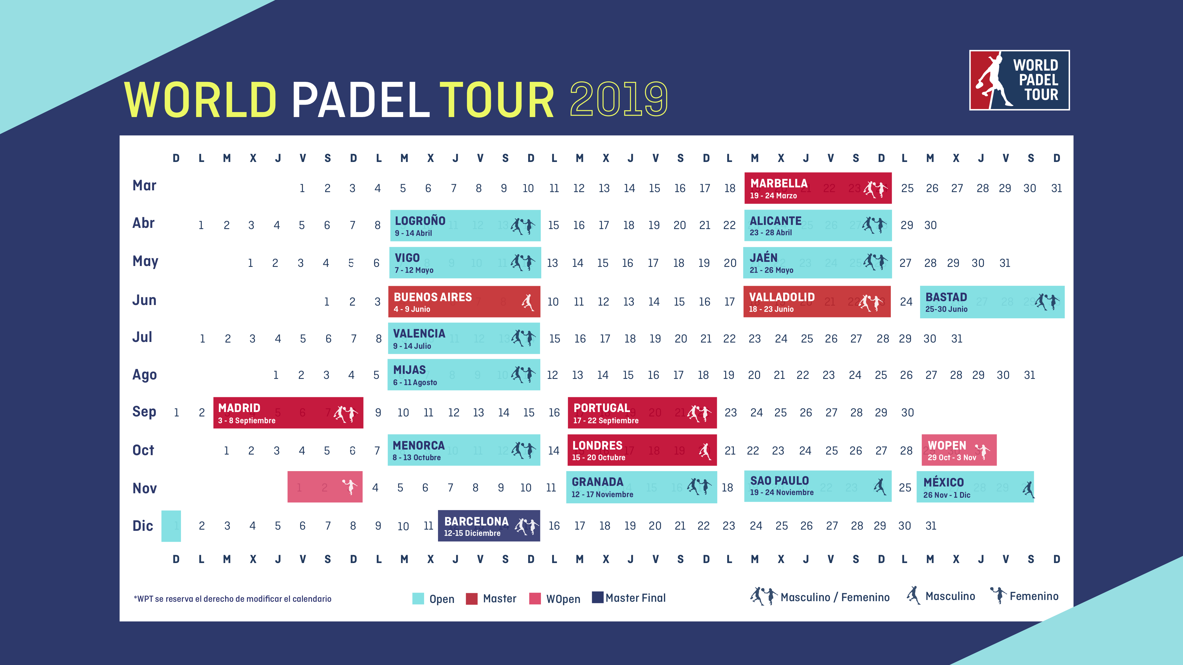 Calendario oficial 2019 WPT