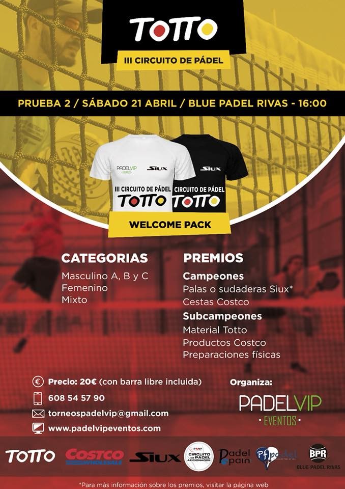 Cartel Totto PadelVIp 2018 abril blue padel rivas