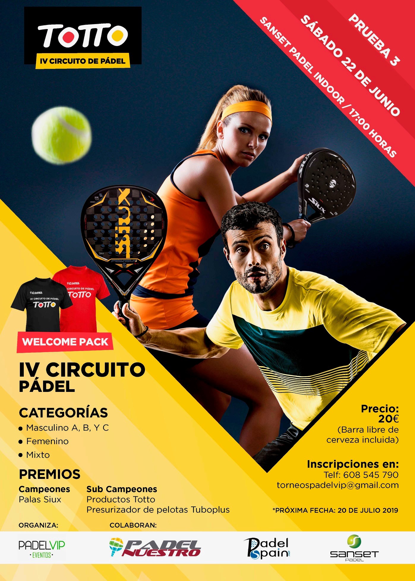 Cartel Totto torneo Sanset Padel junio 2019