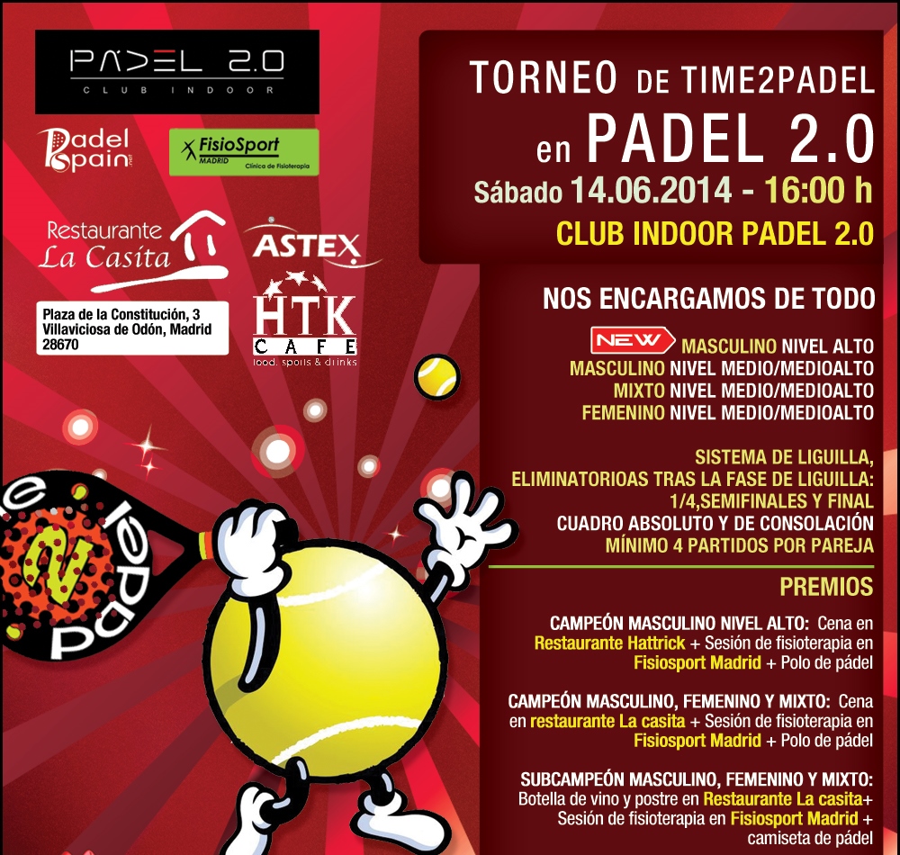 El sexto torneo Time2padel-Padel 2.0 llega este sábado a Villaviciosa de Odón