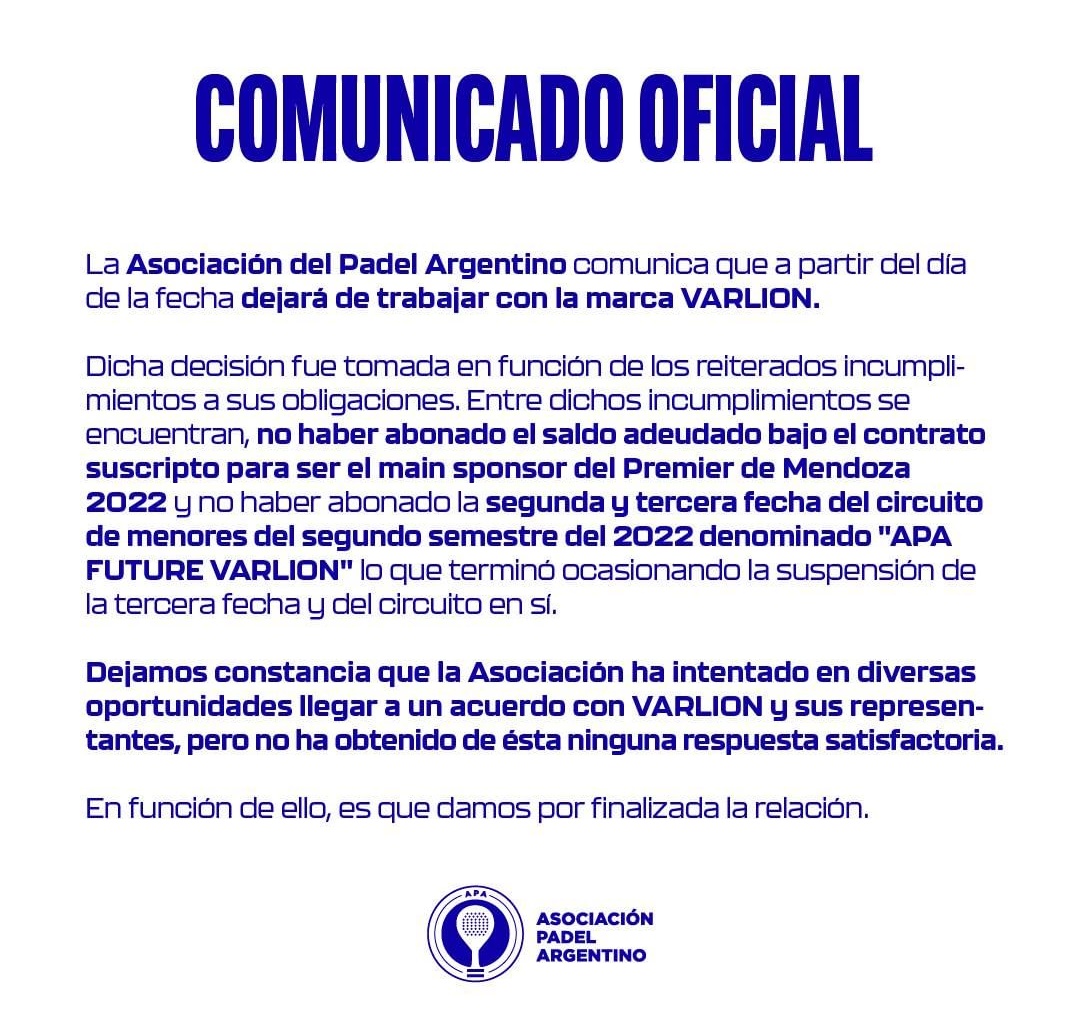 Comunicado APA contra Varlion deudas