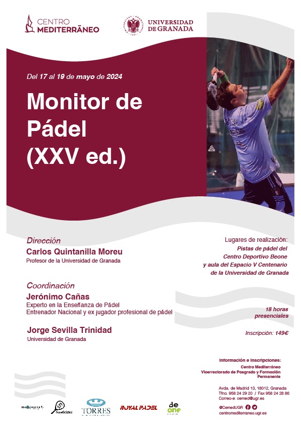 Cartel curso monitor pádel Universidad Granada