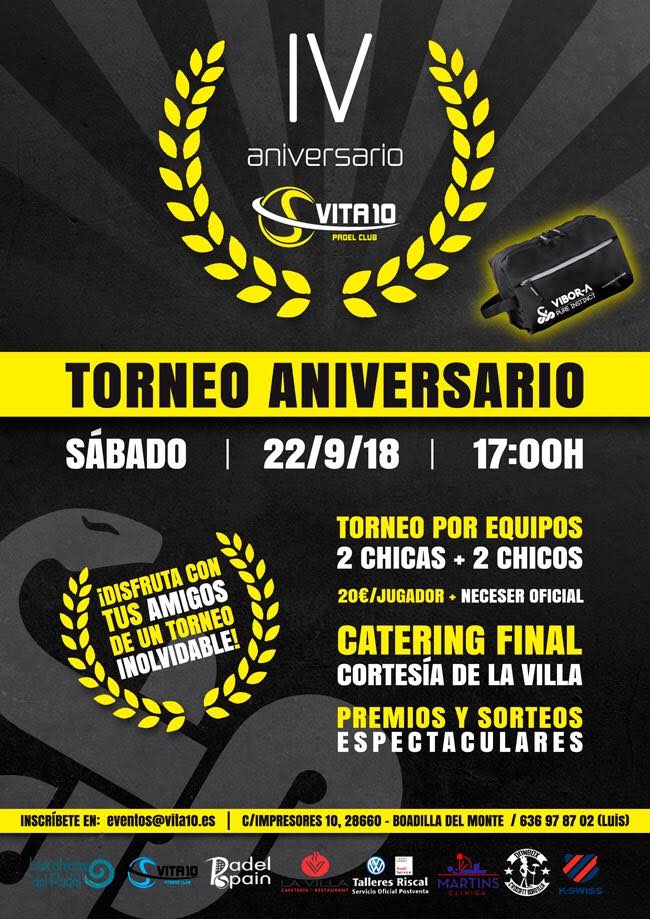 Cartel IV aniversario Vita10 Padel Indoor