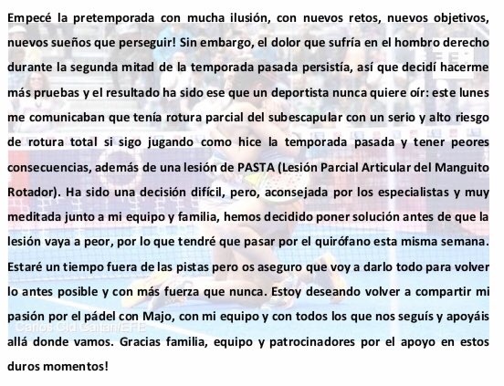 Comunicado lesión Mapi en el hombro