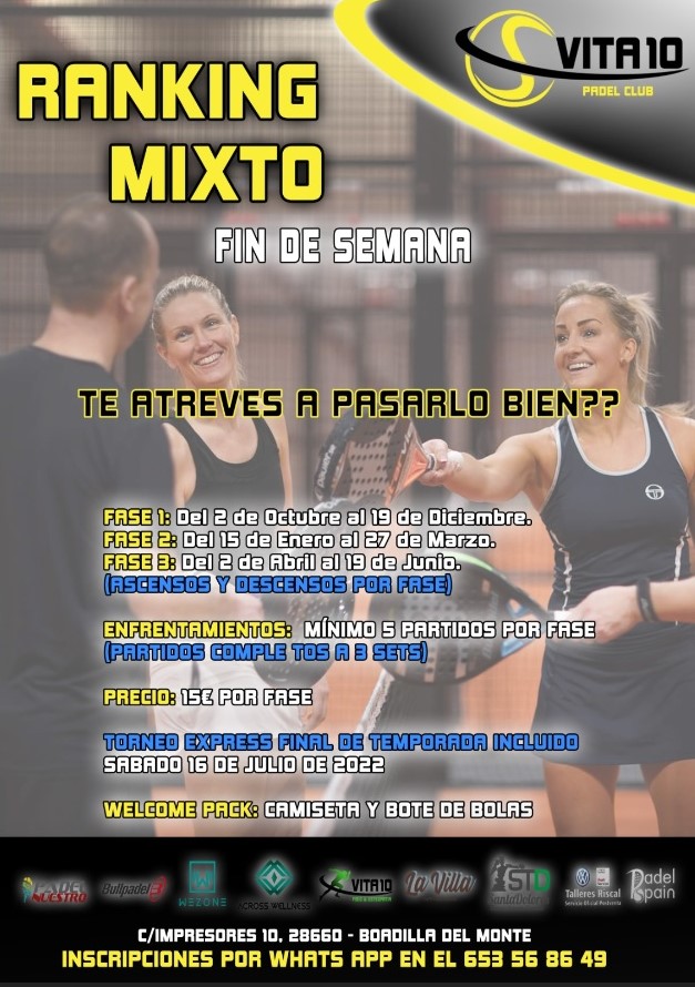 Cartel ranking mixto Vita 10