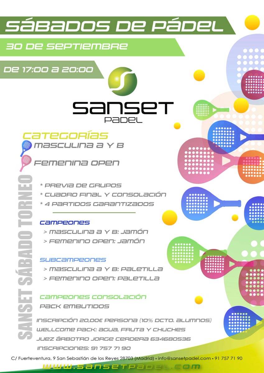 Cartel sábados de pádel Sanset Padel