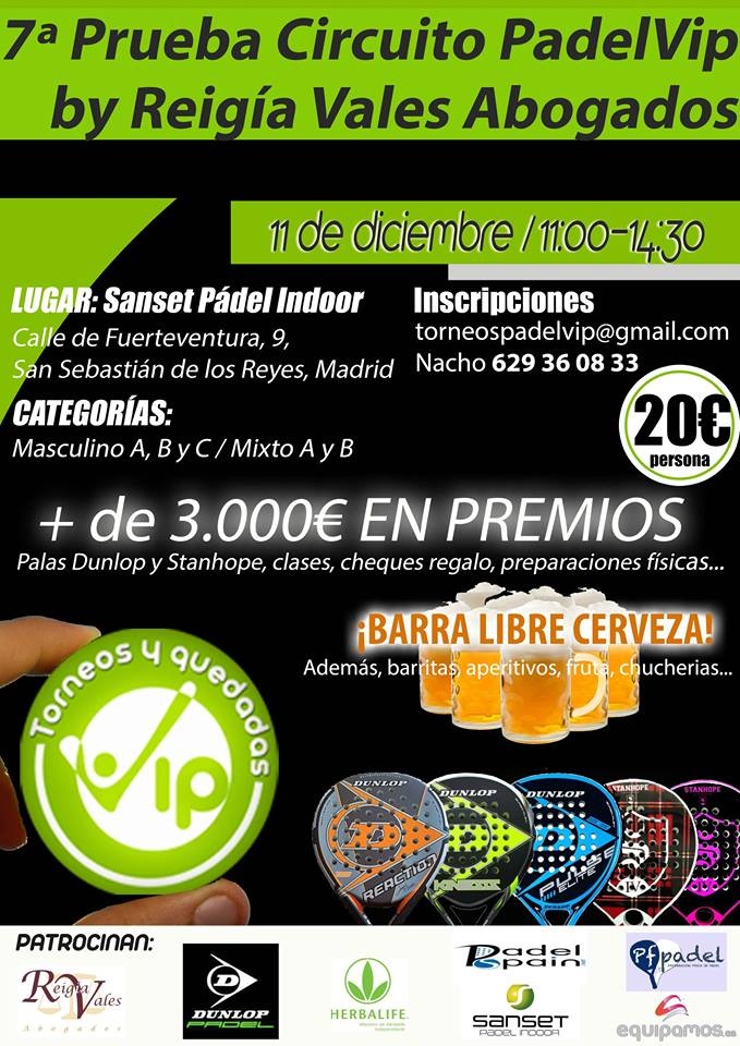 Cartel torneo reigía vales padelvip sanset