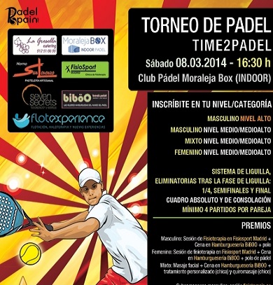 Llega el 3º torneo Time2padel de 2014 en Moraleja Box club Indoor